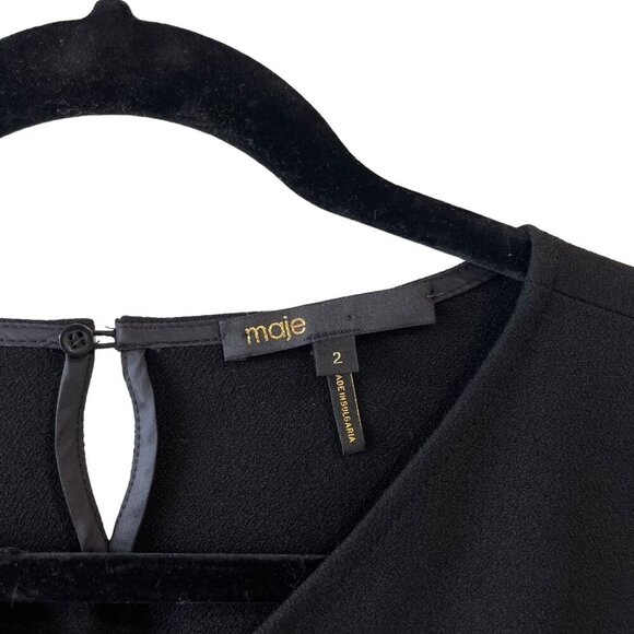 Maje Size M Rotery Grommet Trim Dress Mini LBD Flowy Rocker Bell Sleeve Flare - Picture 6 of 15